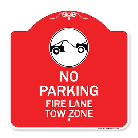 Fire Lane Tow Zone With Graphic, Red & White Aluminum Architectural Sign